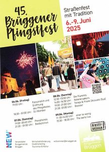 Flyer zum 45. Brüggener Pfingstfest 2025 – Programm und Zeiten der Veranstaltung