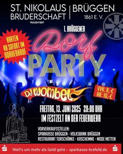 Flyer Dorfparty beim Schützenfest Brüggen 2025